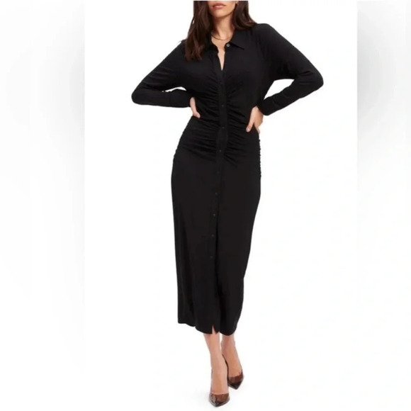 Good American Dresses & Skirts - Good American good touch button front black ruched midi dress sz lg
